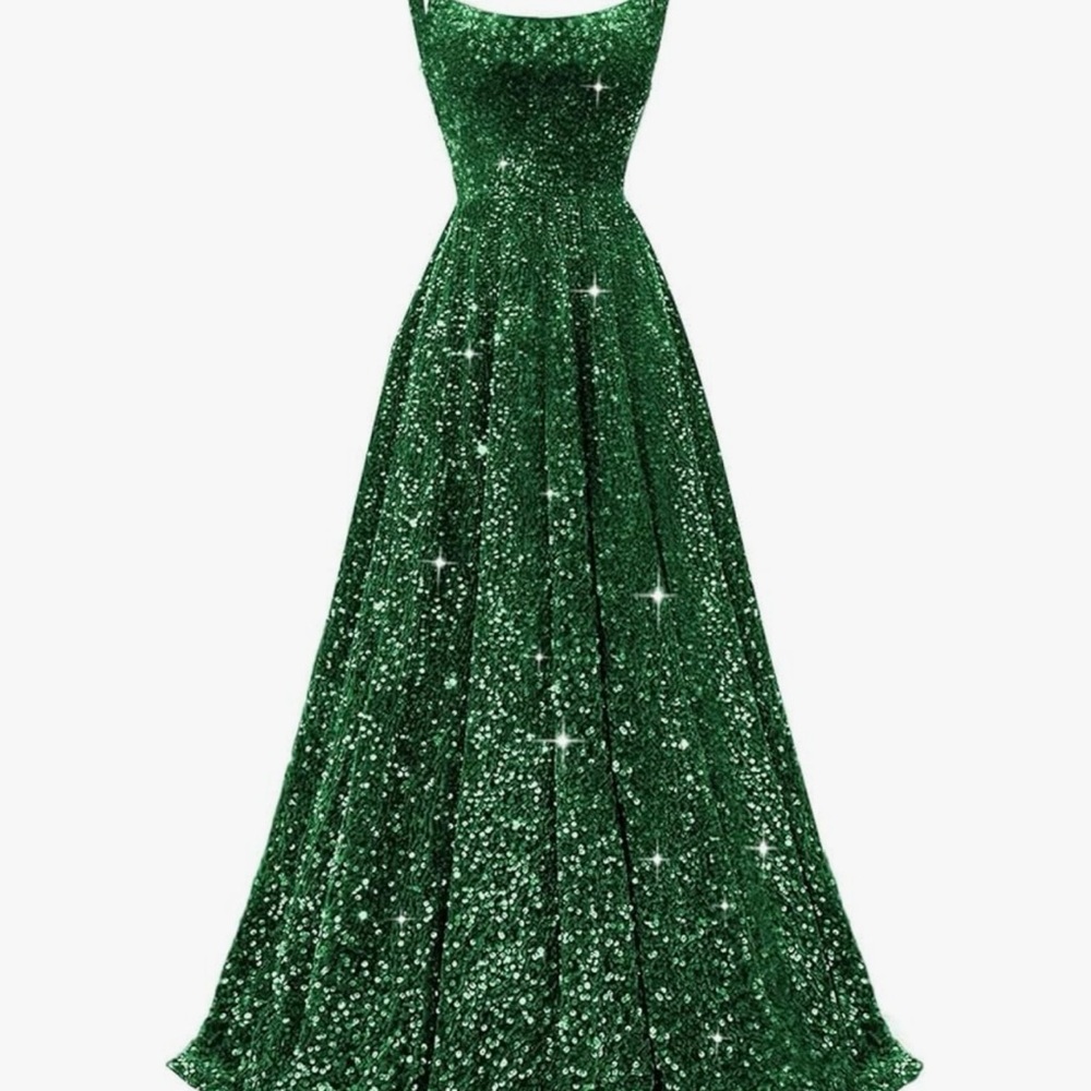 Elegant Green Sequin Evening Gown